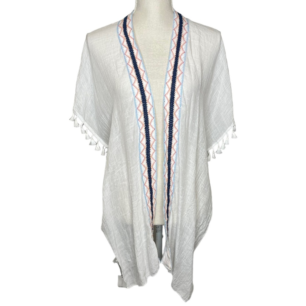 Mia & Tess White Swim Suit Cover Up Tassel Embroidery One Size Fits Most NWT